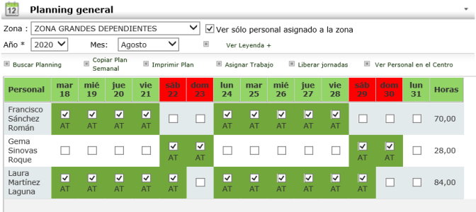 Planning de trabajadores para una zona